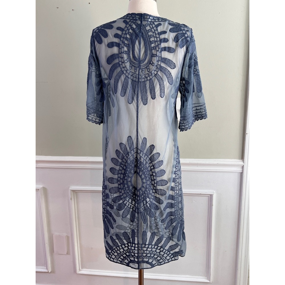 Rebellion Lace Sheer Kimono Cardigan OS Women Hippie Mesh Blue Layering Ethereal - Picture 4 of 12